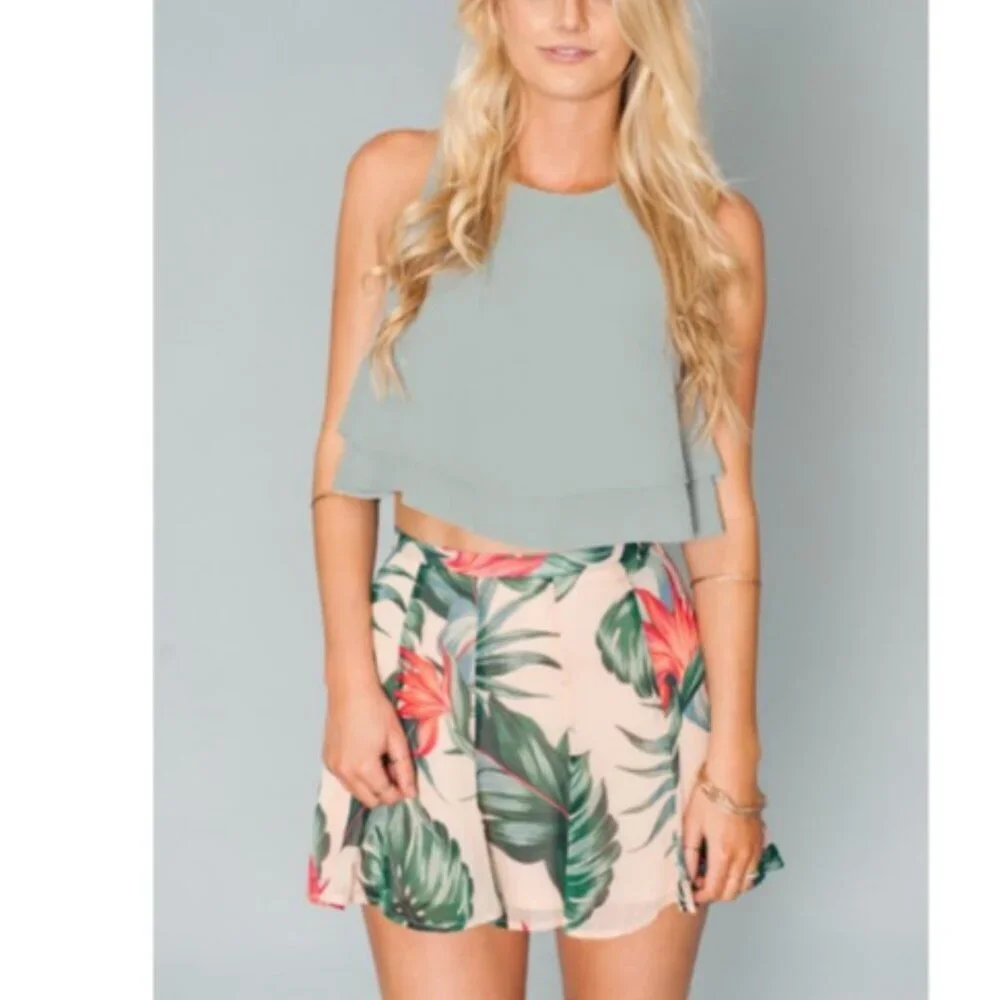 Show Me Your MuMu Kauai Kisses Mini Tropical Palm Leaf Tree Print Skater Skirt 0 - Picture 4 of 11